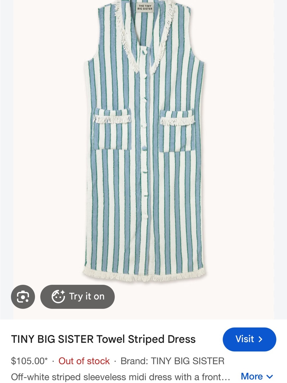 TINY BIG SISTER Off-White and Teal Striped Midi Dress